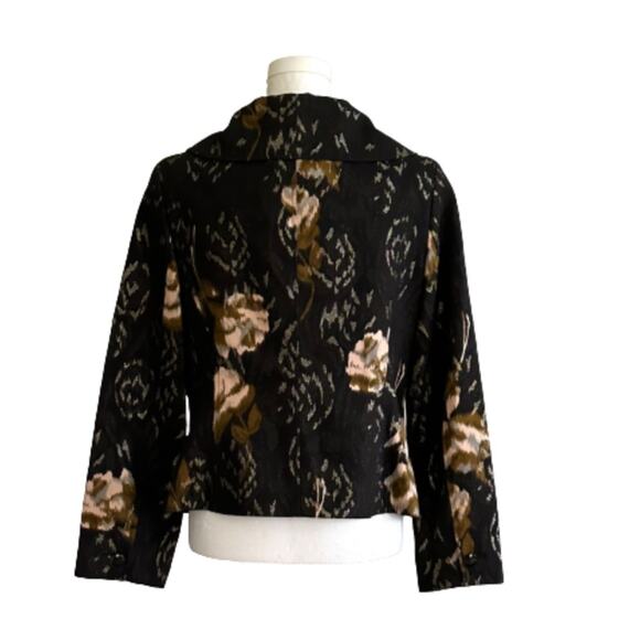Bandolino Blazer Jacket Black Peach Brown Floral Metallic Wide Collar Size 10 - Picture 5 of 12